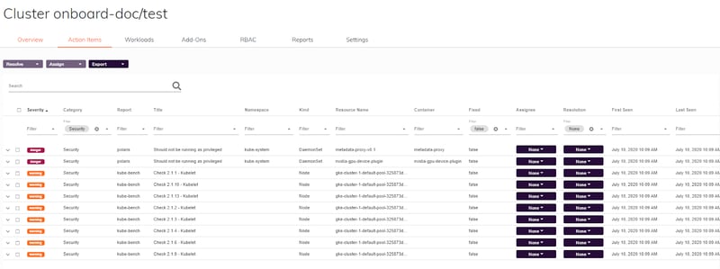 Fairwinds Insights Action Items Screenshot