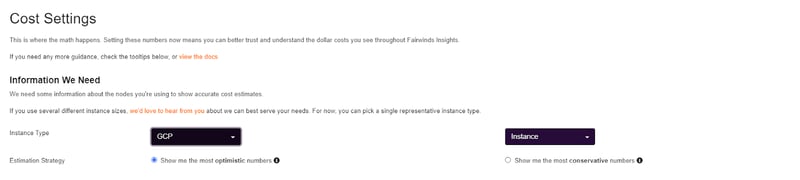 Fairwinds Insights Cost Settings Screenshot