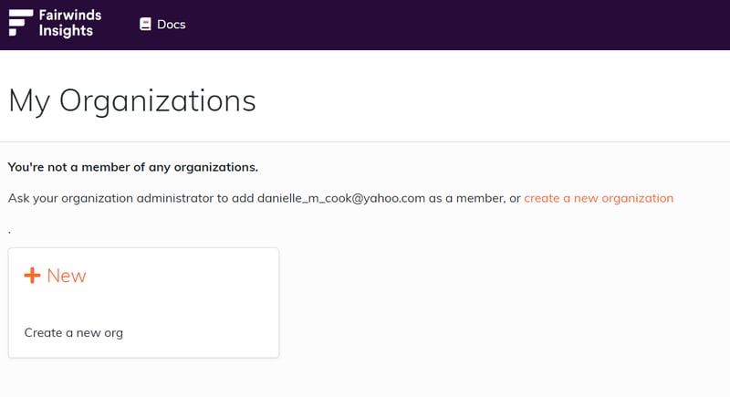 Fairwinds Insights set up organization screenshot of dashboard