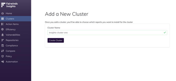 Add a new cluster page - create cluster