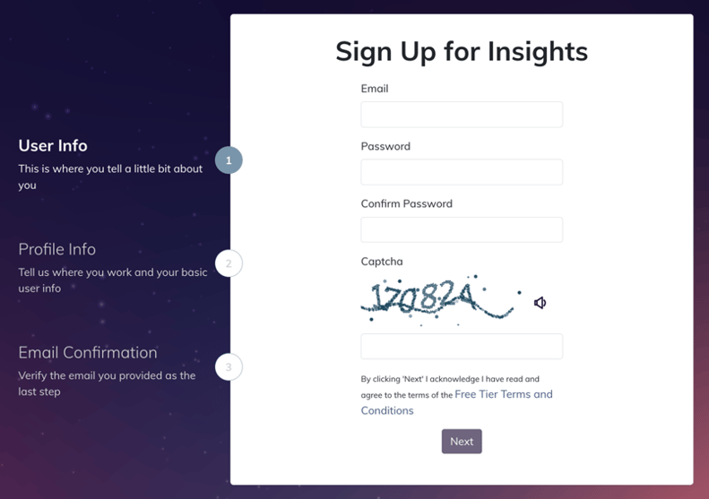 Sign up for Insights page - User Info